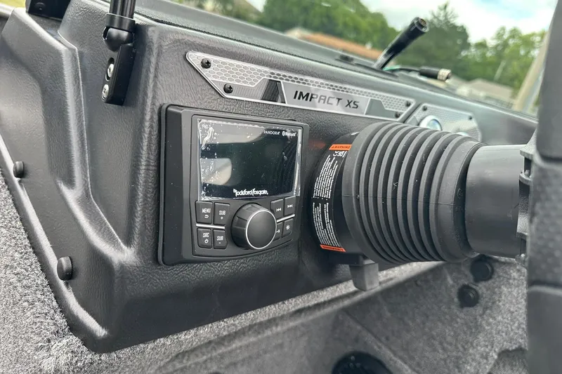 Slide: The Image of 2026 Lund 2075 Impact XS Sport dashboard with Rockford Fosgate audio system. - 22