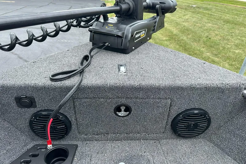 Slide: The Image of Bow of 2026 Lund 2075 Impact XS Sport with trolling motor and speakers. - 34