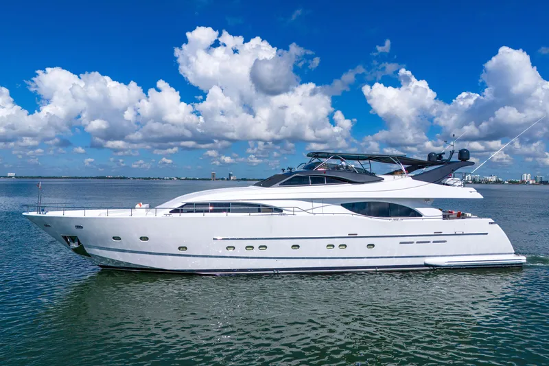 The Image of Luxurious 2002 Ferretti Yachts Custom Line 94 cruising on a sunny day. - 0