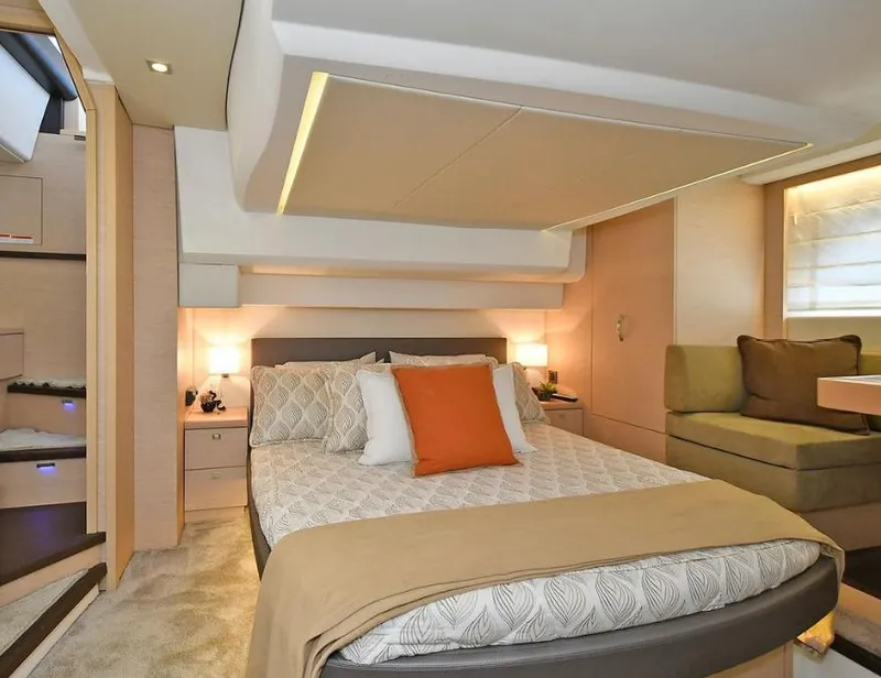 Slide: The Image of Luxurious bedroom interior of 2015 Prestige 500 Fly yacht with modern decor. - 14