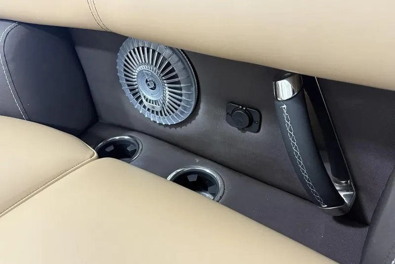 Slide: The Image of Luxurious 2025 Barletta L25U boat seating with beige upholstery and elegant design. - 22