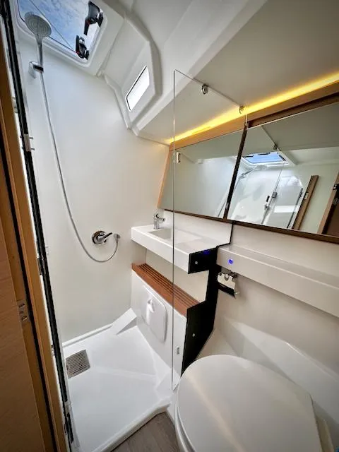 Slide: The Image of Modern bathroom in 2023 Jeanneau Sun Odyssey 440 yacht, featuring sleek design and amenities. - 37