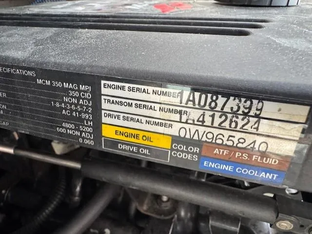 Slide: The Image of Engine specifications label on a 2008 Crownline 240 EX boat. - 7