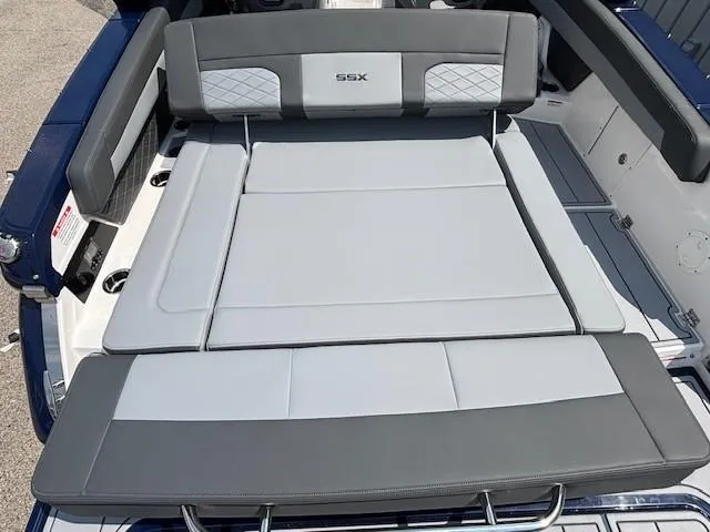 Slide: The Image of 2026 Chaparral SSX 6 boat interior with gray cushioned seating. - 20