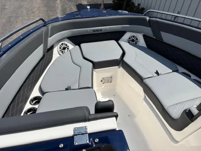 Slide: The Image of 2026 Chaparral SSX 6 boat interior with cushioned seating and modern design. - 41