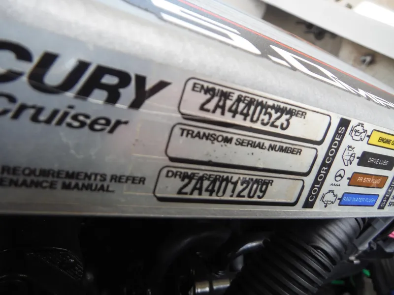 Slide: The Image of Mercury Cruiser engine serial numbers on a 2015 Chaparral 226 SSi boat. - 23