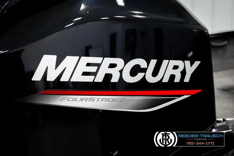 Slide: The Image of Mercury FourStroke engine on 2026 Lund 1650 Rebel XL SS boat, Reeder-Trausch Marine logo. - 40