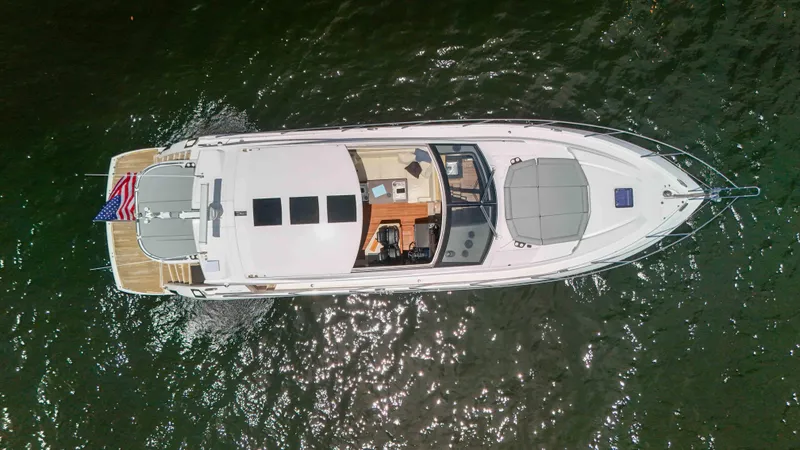 Slide: The Image of Aerial view of 2017 Sunseeker Predator 57 yacht on water. - 10