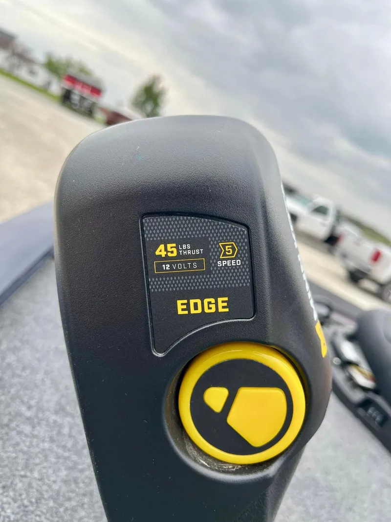 Slide: The Image of Close-up of a 2021 Tracker Pro 170 boat control panel, showing 45 lbs thrust and 5-speed settings. - 3