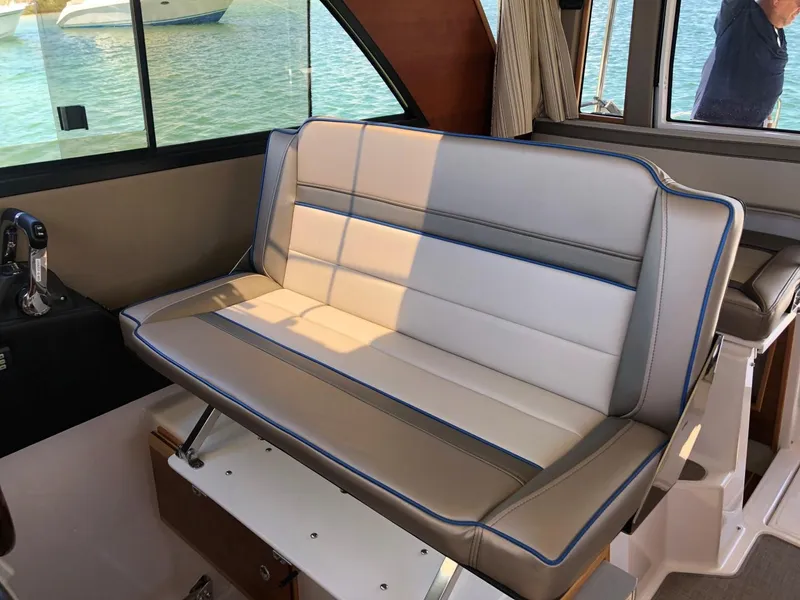 Slide: The Image of Interior seating of 2025 Cutwater C-32 Sedan boat with modern design. - 23