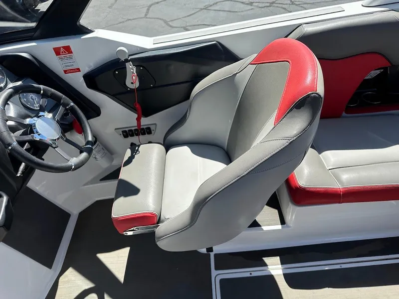 Slide: The Image of Interior of 2021 Supreme ZS212 boat with gray and red seating. - 19