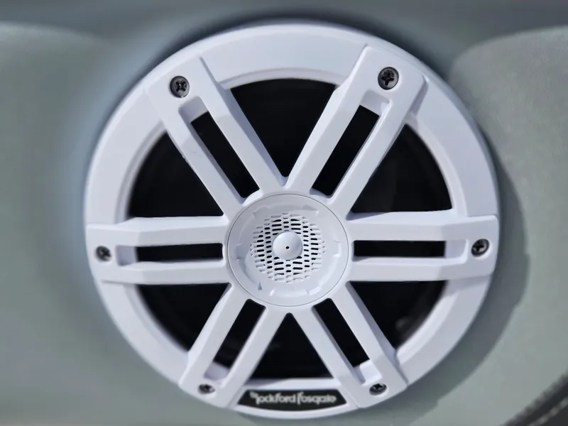 Slide: The Image of White speaker on a 2026 Monterey M-205 boat, featuring Rockford Fosgate design. - 22