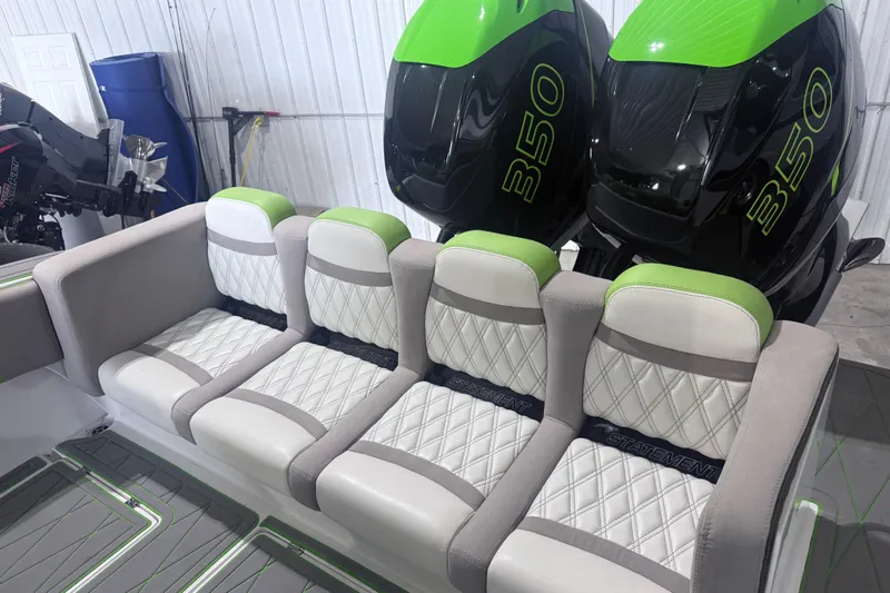 Slide: The Image of Luxury boat seating with quilted design, Statement 350 Open engines, 2019 model. - 8