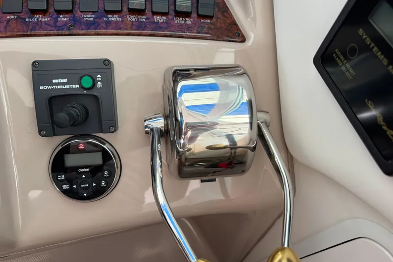 Slide: The Image of Control panel of a 2004 Sea Ray 390 Motor Yacht with bow thruster and audio system. - 19