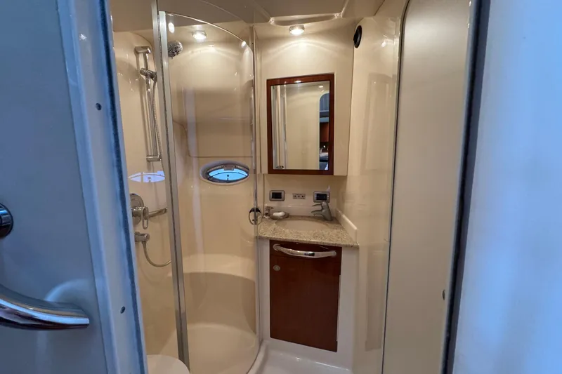 Slide: The Image of Bathroom interior of 2004 Sea Ray 390 Motor Yacht with shower and vanity. - 39