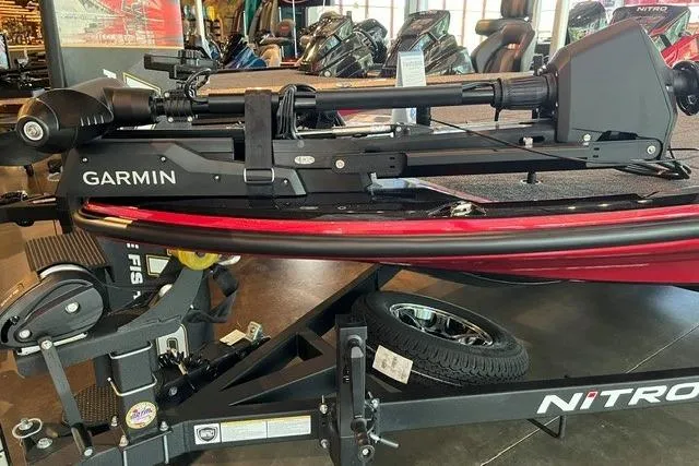 Slide: The Image of 2026 Nitro Z20 XL Pro boat with Garmin equipment on display in showroom. - 7