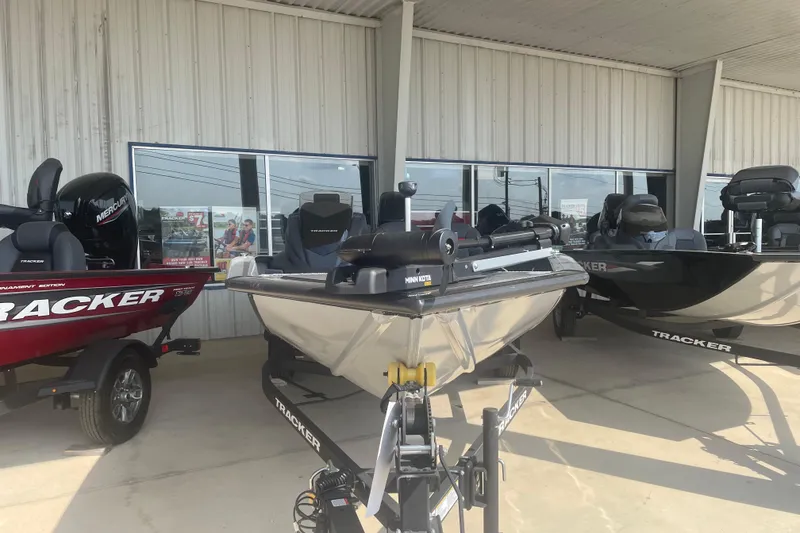 Slide: The Image of 2026 Tracker Pro Team 175 Crappie Edition boats displayed at dealership. - 4
