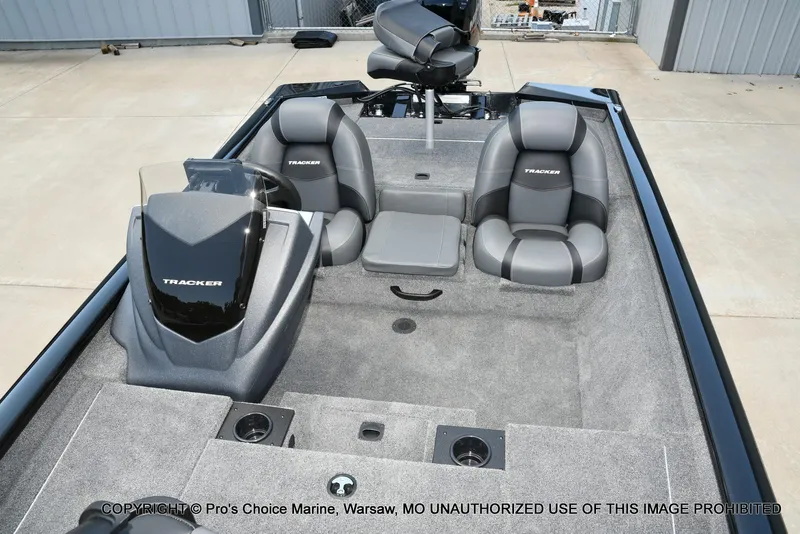 Slide: The Image of 2026 Tracker Pro Team 175 boat interior with gray seating and console. - 3