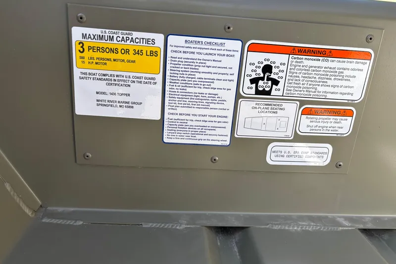Slide: The Image of Safety and capacity labels on 2026 Tracker Grizzly 14 Jon boat. - 3