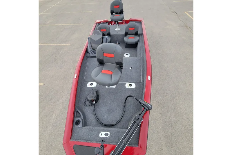 Slide: The Image of 2026 Tracker Pro Team 175 Crappie Edition boat with red and gray seating. - 3