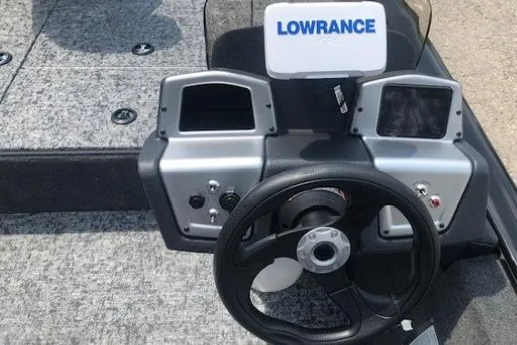 Slide: The Image of Steering console of 2026 Tracker Pro Team 175 Crappie Edition with Lowrance electronics. - 19