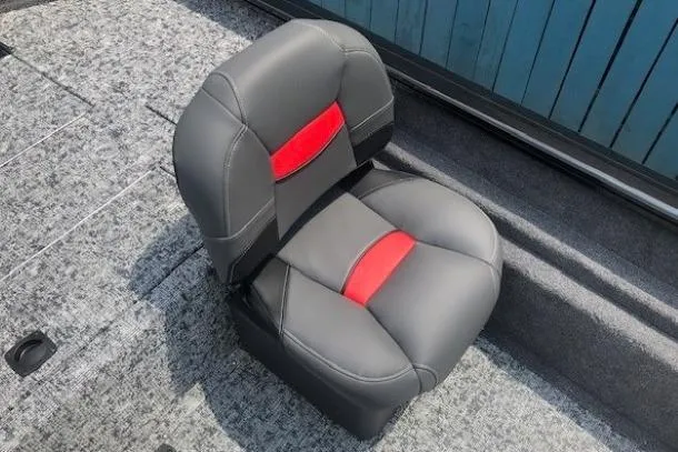 Slide: The Image of 2026 Tracker Pro Team 175 Crappie Edition boat seat, gray with red accents. - 20