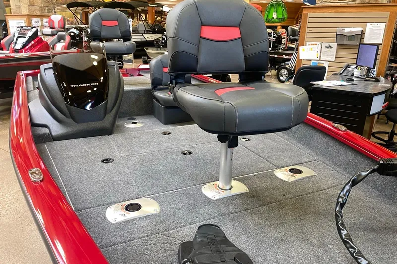 Slide: The Image of 2026 Tracker Pro Team 175 Crappie Edition boat interior with seating and controls. - 5