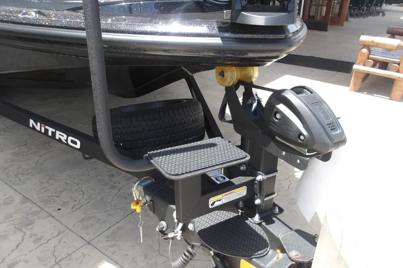 Slide: The Image of Nitro Z18 Pro 2026 boat trailer with step and winch on display. - 2