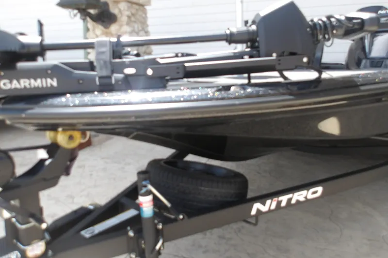 Slide: The Image of Nitro Z18 Pro 2026 boat on trailer with Garmin equipment, close-up view. - 3