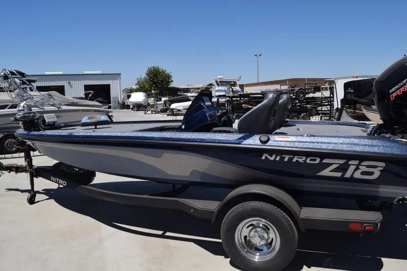 The Image of 2026 Nitro Z18 Pro fishing boat on trailer, side view. - 0