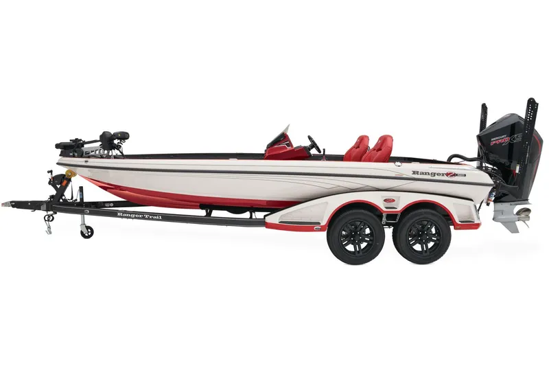 Slide: The Image of 2025 Ranger Z520 boat parked near a fence, showcasing sleek design and modern features. - 3