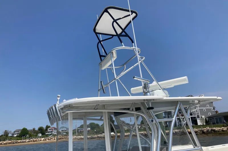 Slide: The Image of 2017 SeaVee 370z boat with tower against clear blue sky. - 11