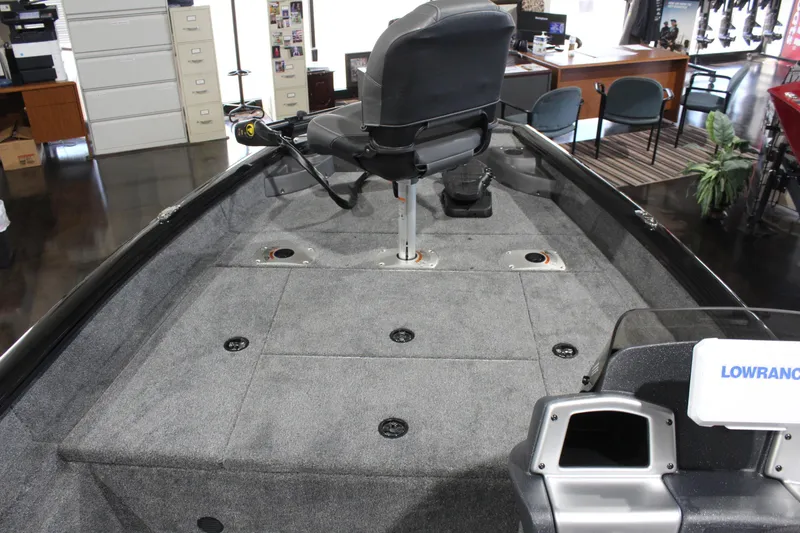 Slide: The Image of 2026 Tracker Pro Team 175 Crappie Edition boat interior with seating and equipment. - 10