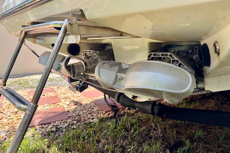 Slide: The Image of Rear view of a 2019 Scarab 255 ID boat with visible jet propulsion system. - 17