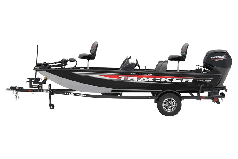 The Image of 2026 Tracker Pro Team 175 fishing boat with Mercury engine on trailer. - 0