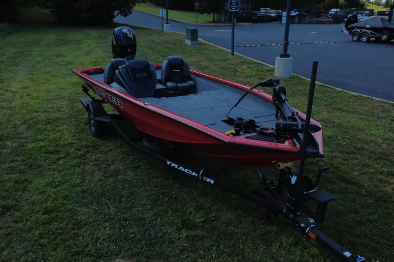Slide: The Image of 2026 Tracker Pro Team 190 boat on grassy area, ready for transport. - 5