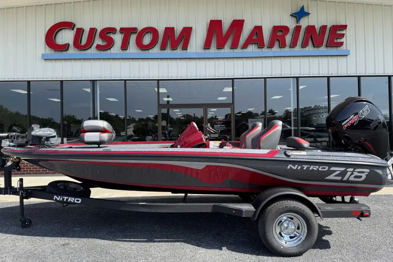 The Image of 2026 Nitro Z18 Pro boat displayed at Custom Marine dealership. - 0
