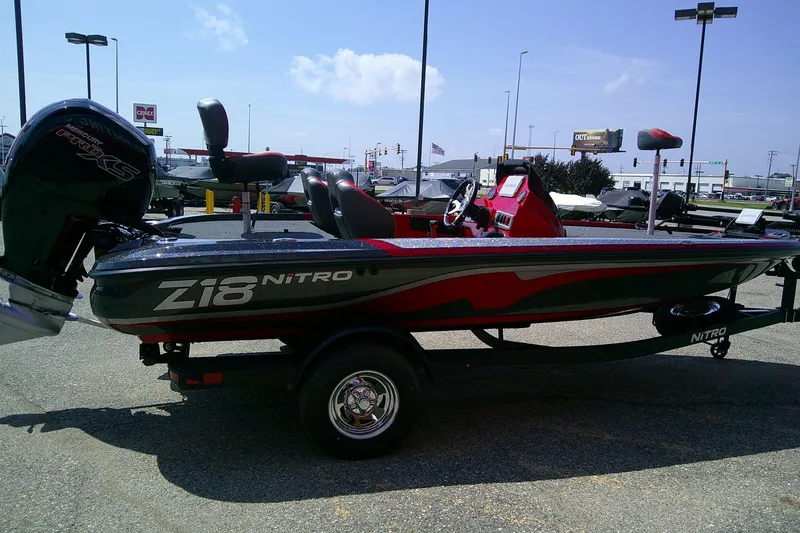 Slide: The Image of 2026 Nitro Z18 Pro boat on trailer in outdoor dealership lot. - 3