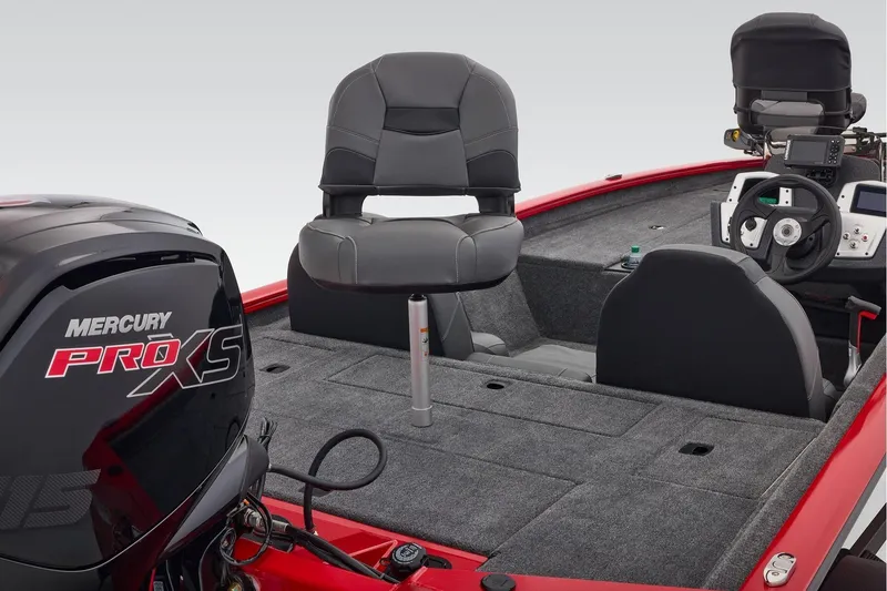 Slide: The Image of 2026 Tracker Pro Team 190 boat interior with Mercury Pro XS engine, featuring seating and controls. - 37