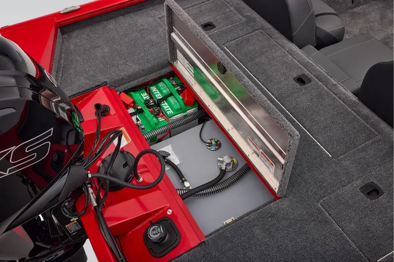 Slide: The Image of 2026 Tracker Pro Team 190 boat interior showing engine and battery compartment. - 41