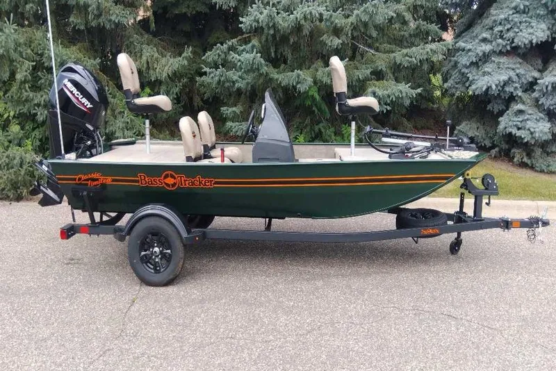 The Image of 2026 Tracker Bass Tracker Classic Limited boat on trailer, parked outdoors. - 0