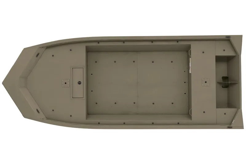Slide: The Image of 2026 Tracker Grizzly 1860 Utility boat interior with paw prints on deck. - 2