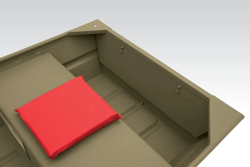 Slide: The Image of 2026 Tracker Grizzly 12 Jon boat displayed indoors on carpeted floor. - 8