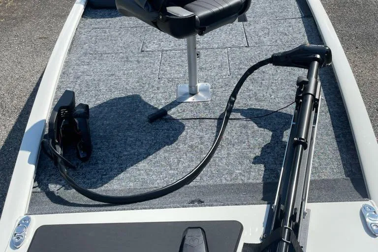 Slide: The Image of 2026 Tracker Pro 170 boat deck with seat and trolling motor. - 71