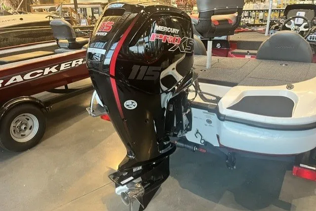 Slide: The Image of 2026 Nitro Z17 boat with Mercury Pro XS 115 outboard motor in showroom. - 9