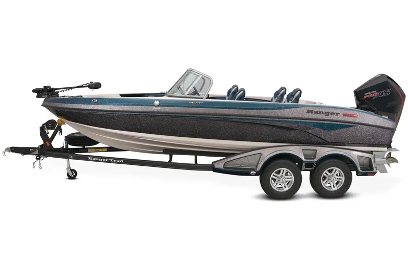 Slide: The Image of 2025 Ranger 2050MS boat interior with four seats and steering console. - 4