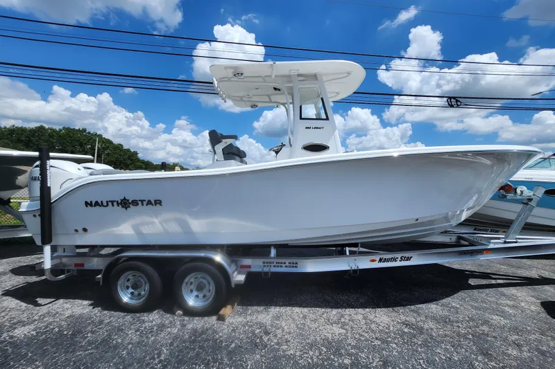 The Image of 2026 NauticStar 252 Legacy boat on trailer under blue sky. - 1