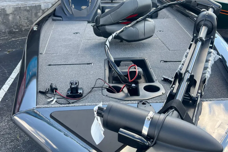 Slide: The Image of 2026 Tracker Pro Team 190 boat deck with seating and equipment. - 2