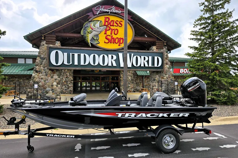 The Image of 2026 Tracker Pro Team 175 boat displayed outside Bass Pro Shop Outdoor World. - 0