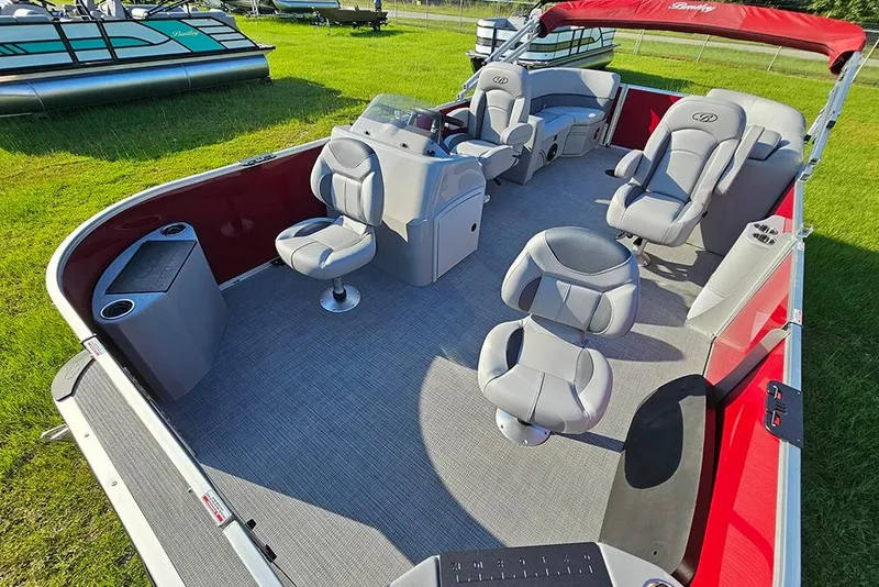 Slide: The Image of 2026 Bentley Pontoons 200 Fish CWT interior with gray seating and modern dashboard. - 12